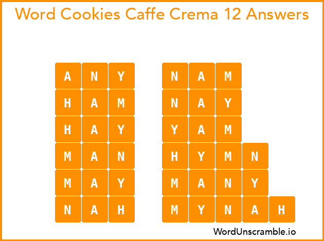 Word Cookies Caffe Crema 12 Answers
