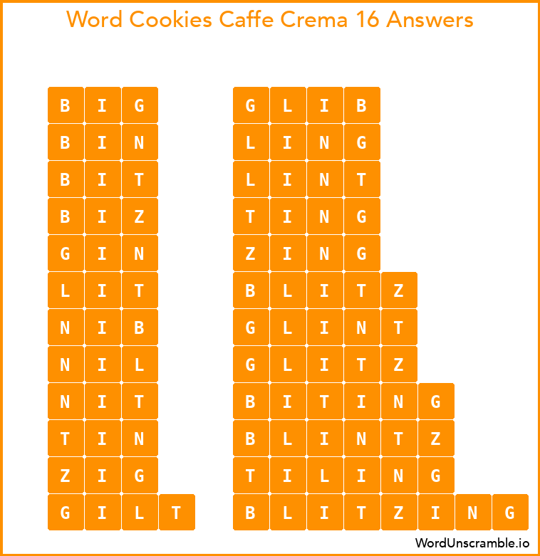 Word Cookies Caffe Crema 16 Answers