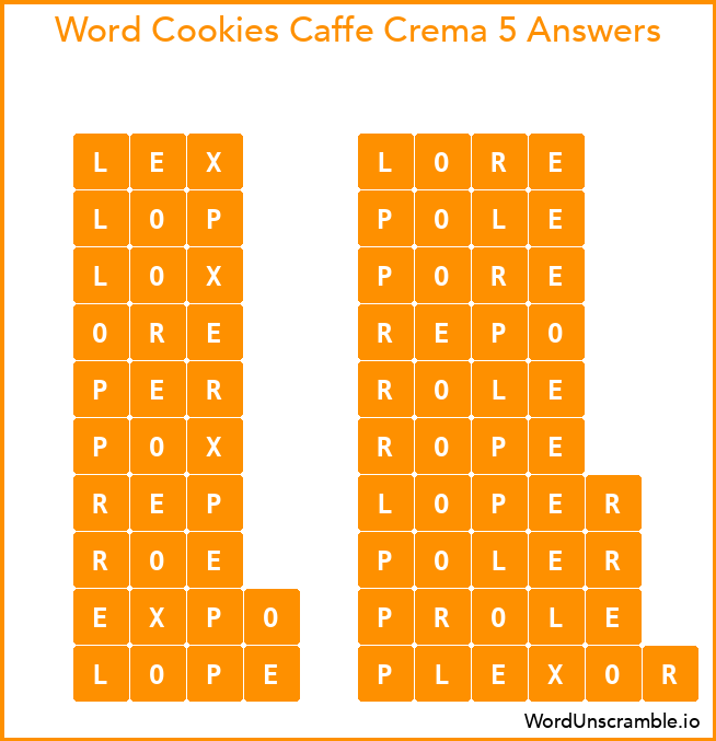 Word Cookies Caffe Crema 5 Answers