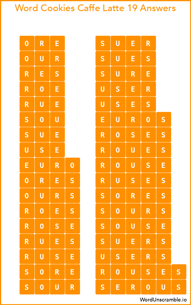 Word Cookies Caffe Latte 19 Answers