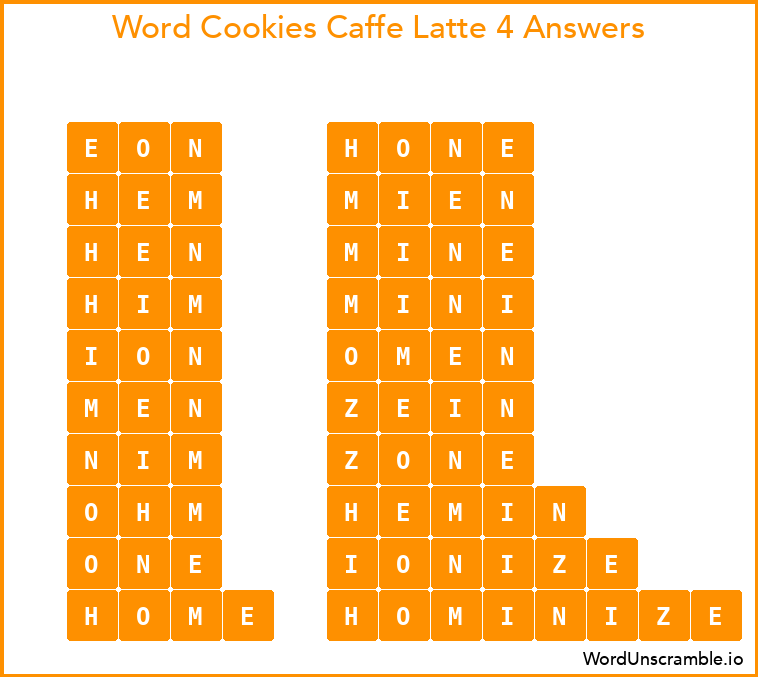 Word Cookies Caffe Latte 4 Answers