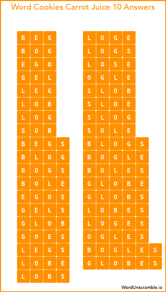 Word Cookies Carrot Juice 10 Answers