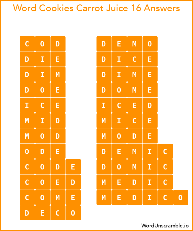 Word Cookies Carrot Juice 16 Answers