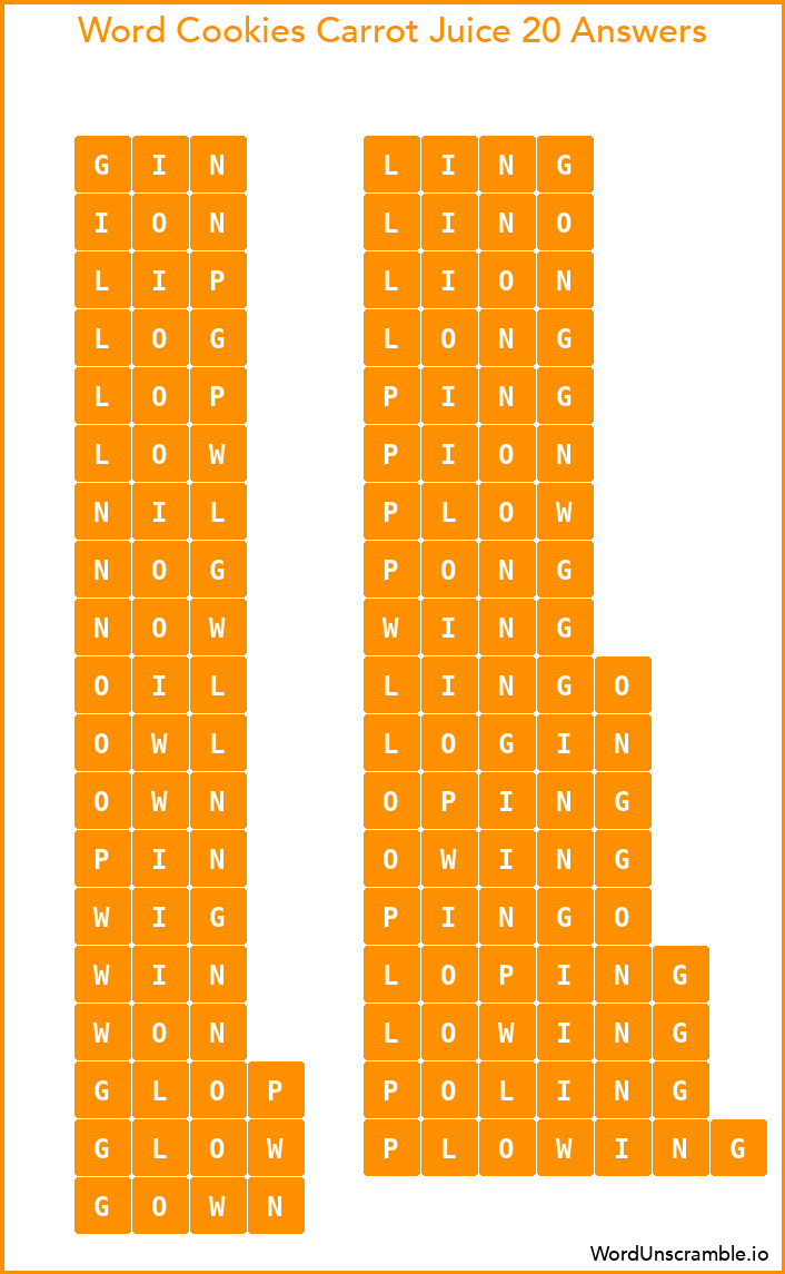 Word Cookies Carrot Juice 20 Answers