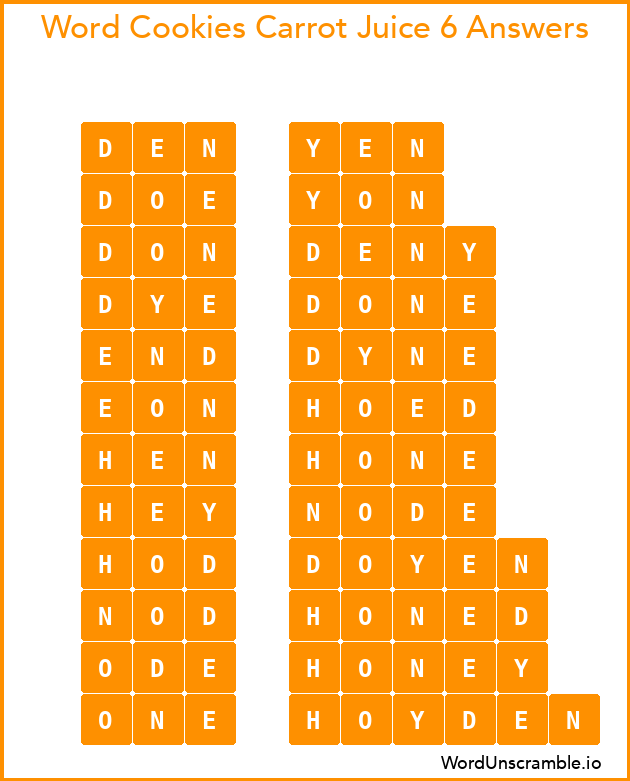 Word Cookies Carrot Juice 6 Answers