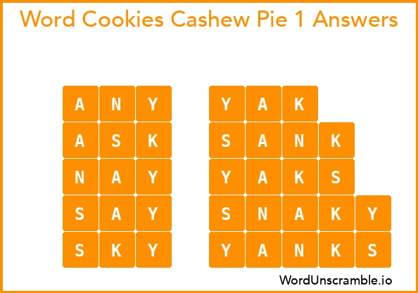 Word Cookies Cashew Pie 1 Answers