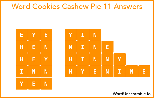Word Cookies Cashew Pie 11 Answers