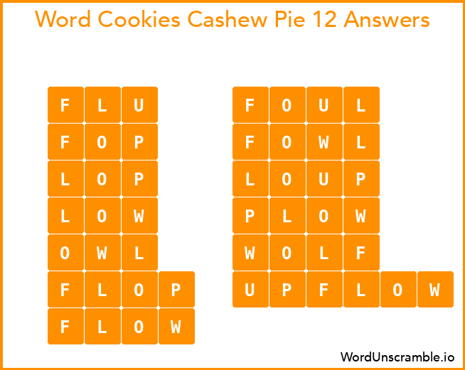 Word Cookies Cashew Pie 12 Answers