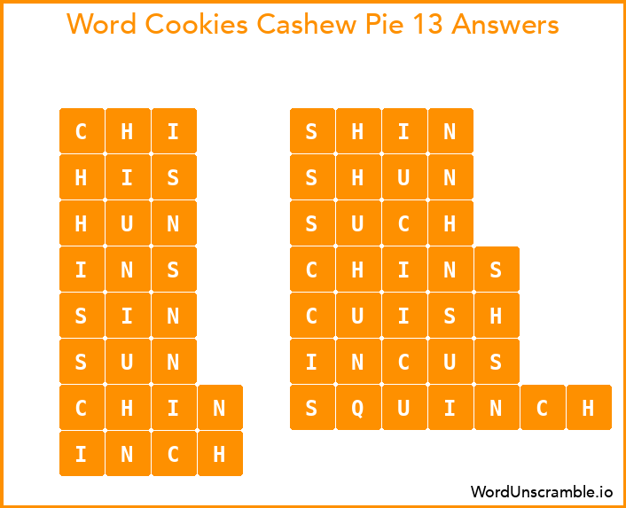 Word Cookies Cashew Pie 13 Answers