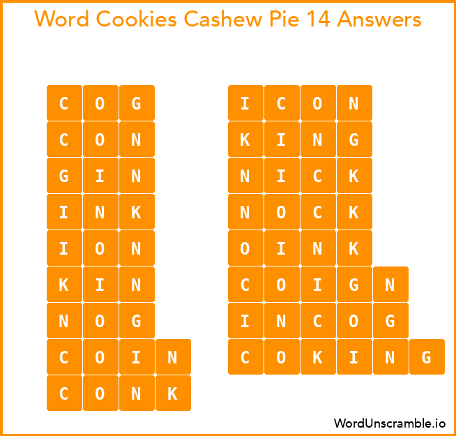 Word Cookies Cashew Pie 14 Answers