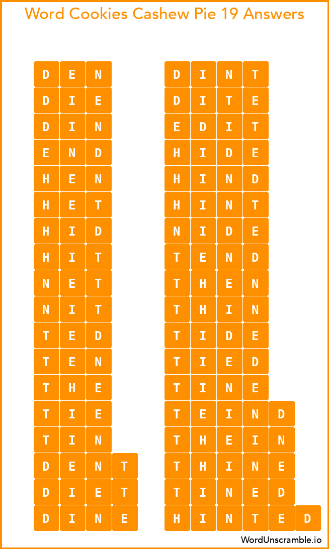 Word Cookies Cashew Pie 19 Answers