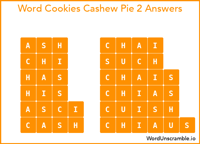 Word Cookies Cashew Pie 2 Answers