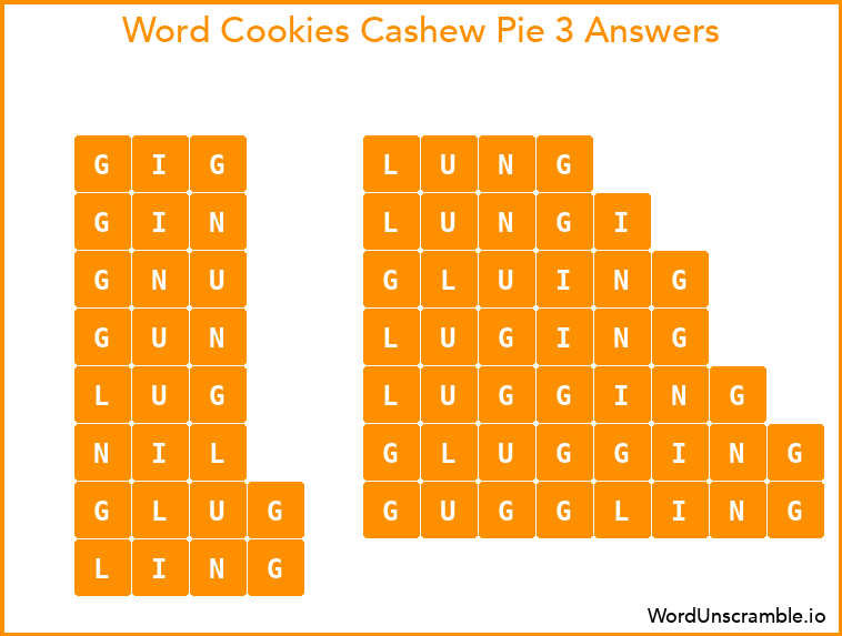 Word Cookies Cashew Pie 3 Answers