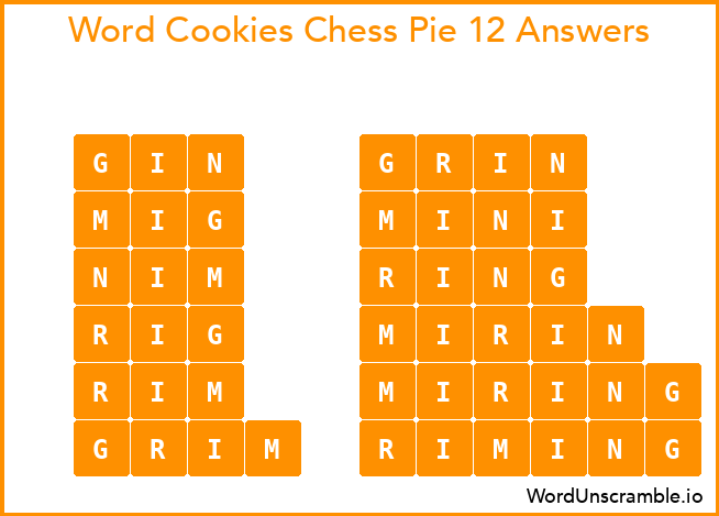 Word Cookies Chess Pie 12 Answers
