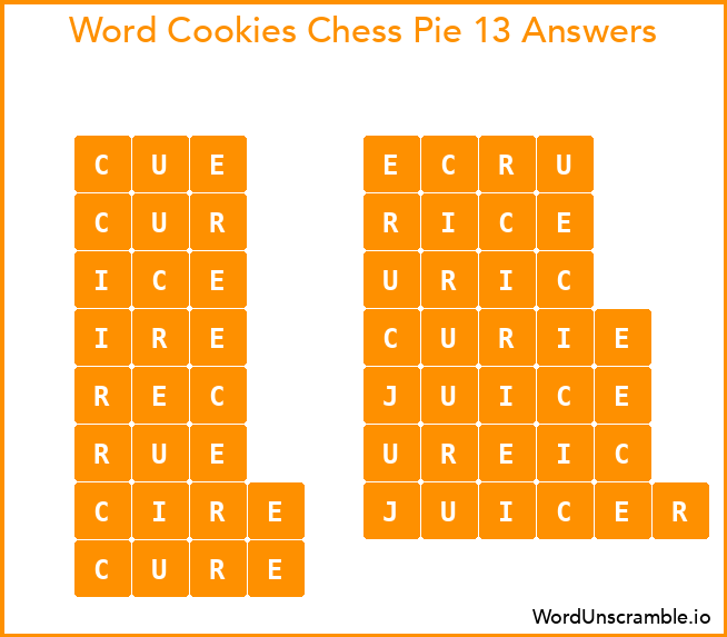 Word Cookies Chess Pie 13 Answers