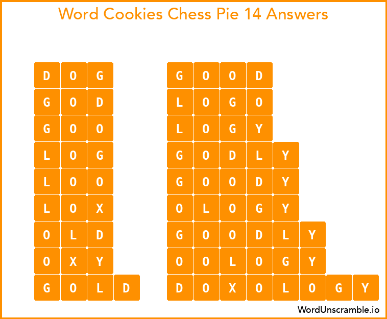 Word Cookies Chess Pie 14 Answers