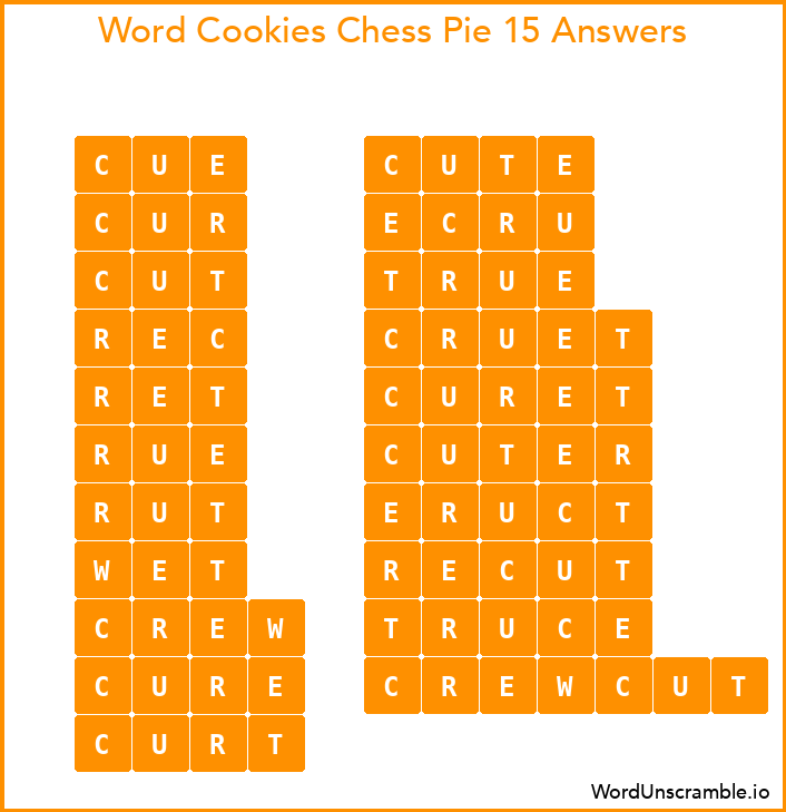 Word Cookies Chess Pie 15 Answers