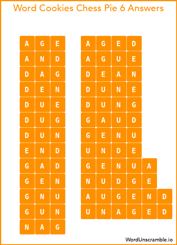 Word Cookies Chess Pie 6 Answers