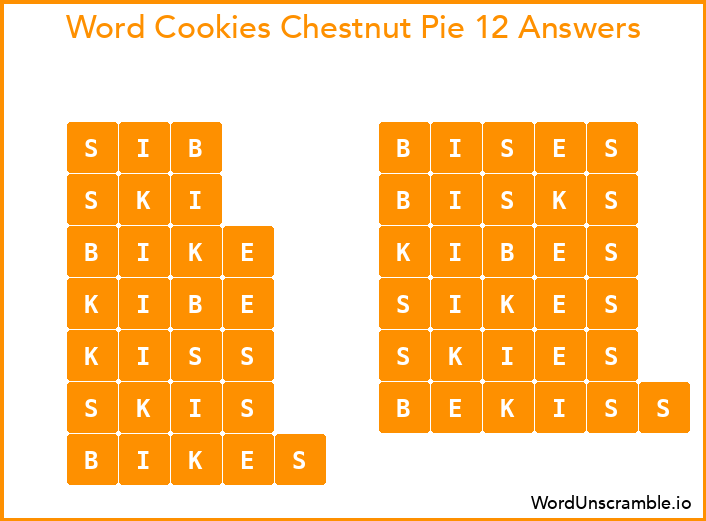 Word Cookies Chestnut Pie 12 Answers