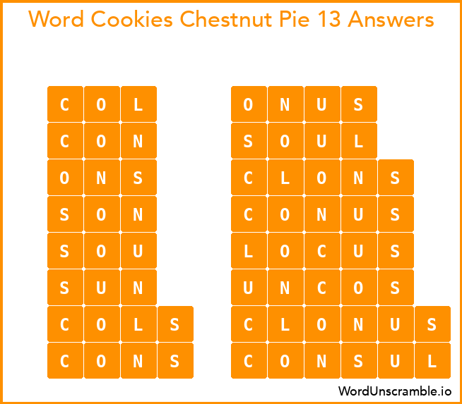 Word Cookies Chestnut Pie 13 Answers