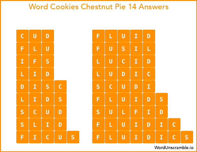 Word Cookies Chestnut Pie 14 Answers