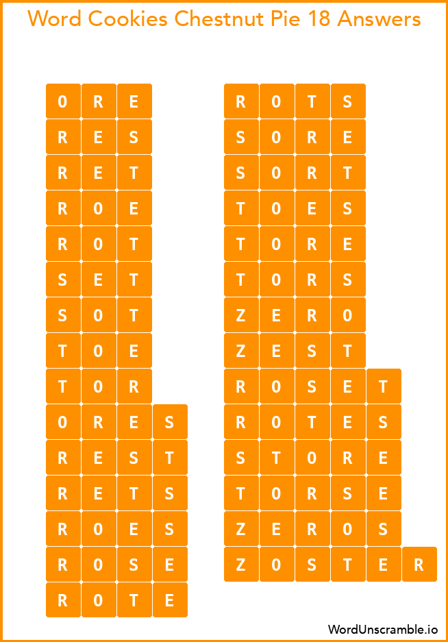 Word Cookies Chestnut Pie 18 Answers