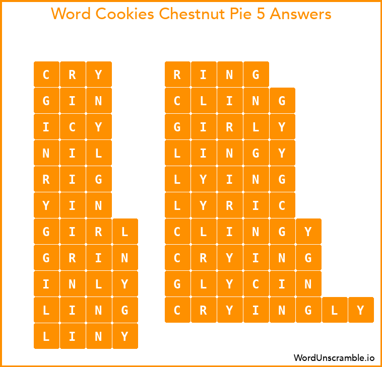 Word Cookies Chestnut Pie 5 Answers