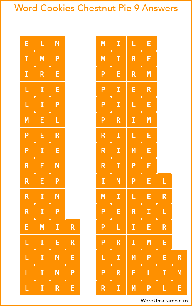 Word Cookies Chestnut Pie 9 Answers