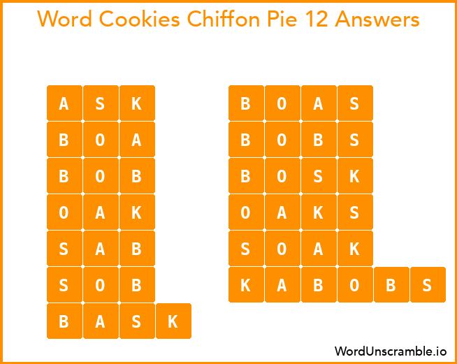 Word Cookies Chiffon Pie 12 Answers