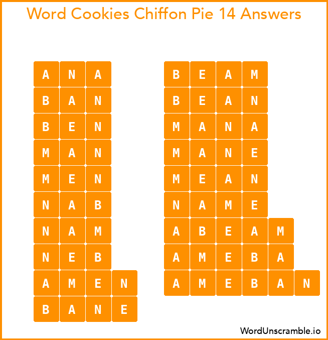 Word Cookies Chiffon Pie 14 Answers