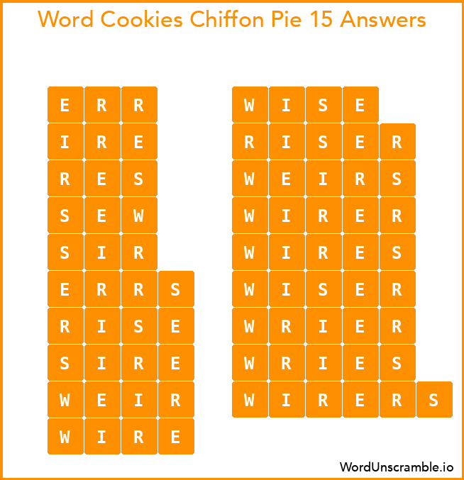Word Cookies Chiffon Pie 15 Answers