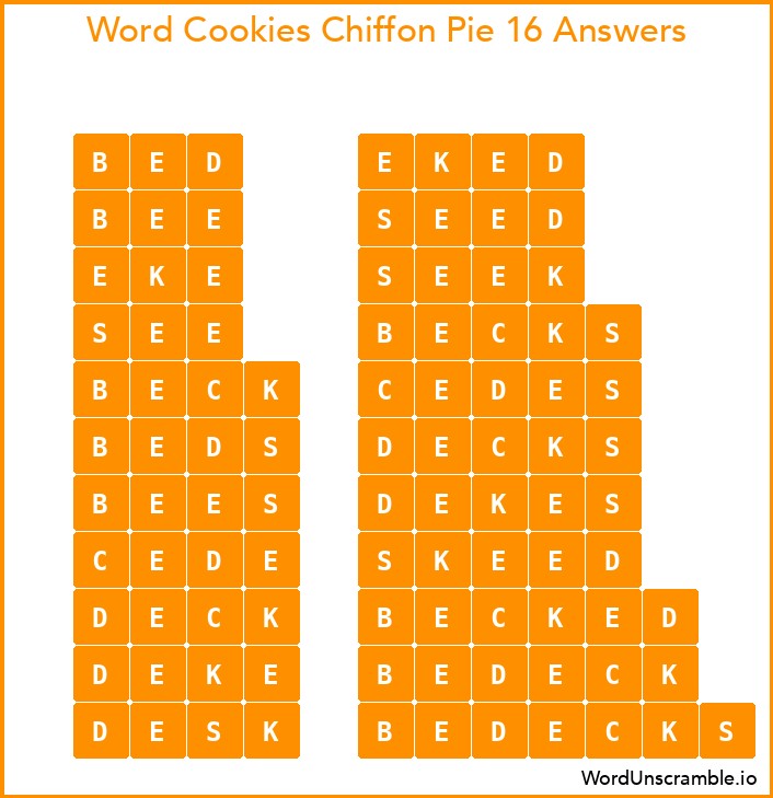 Word Cookies Chiffon Pie 16 Answers
