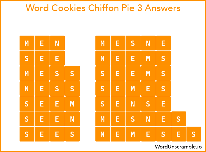 Word Cookies Chiffon Pie 3 Answers