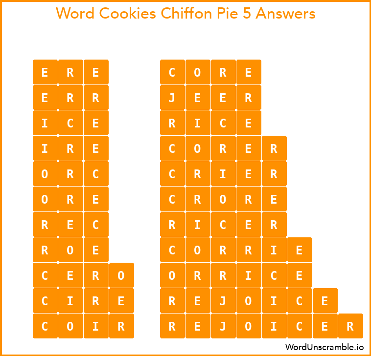 Word Cookies Chiffon Pie 5 Answers