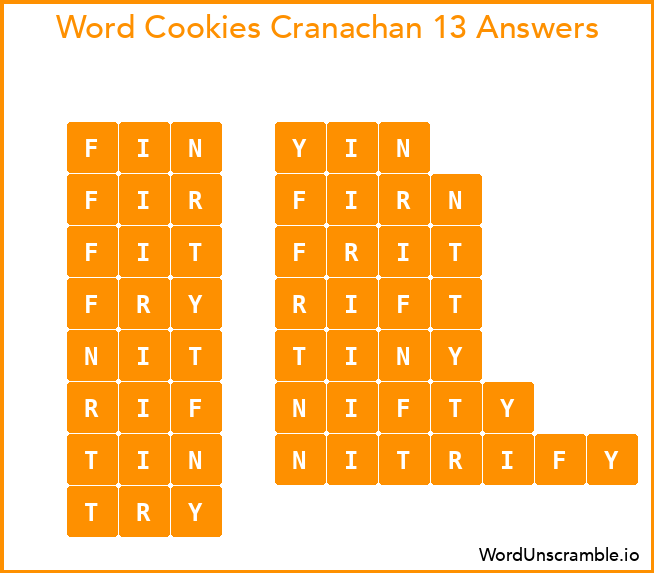 Word Cookies Cranachan 13 Answers