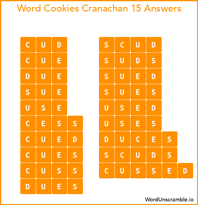 Word Cookies Cranachan 15 Answers