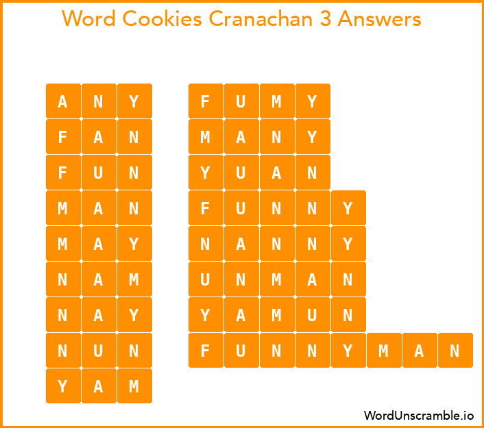 Word Cookies Cranachan 3 Answers