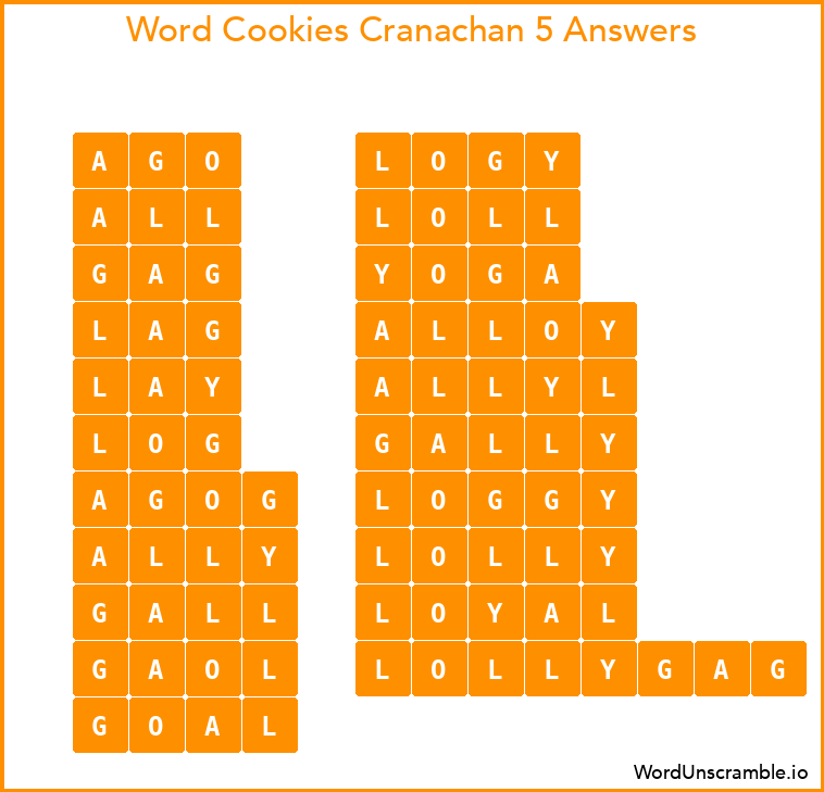 Word Cookies Cranachan 5 Answers