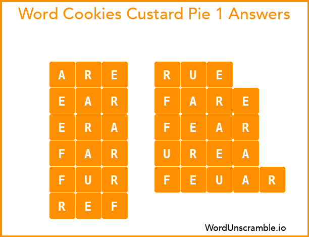 Word Cookies Custard Pie 1 Answers