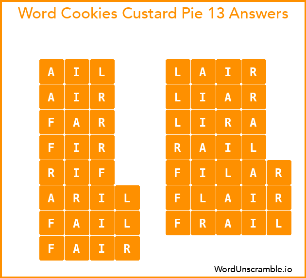 Word Cookies Custard Pie 13 Answers
