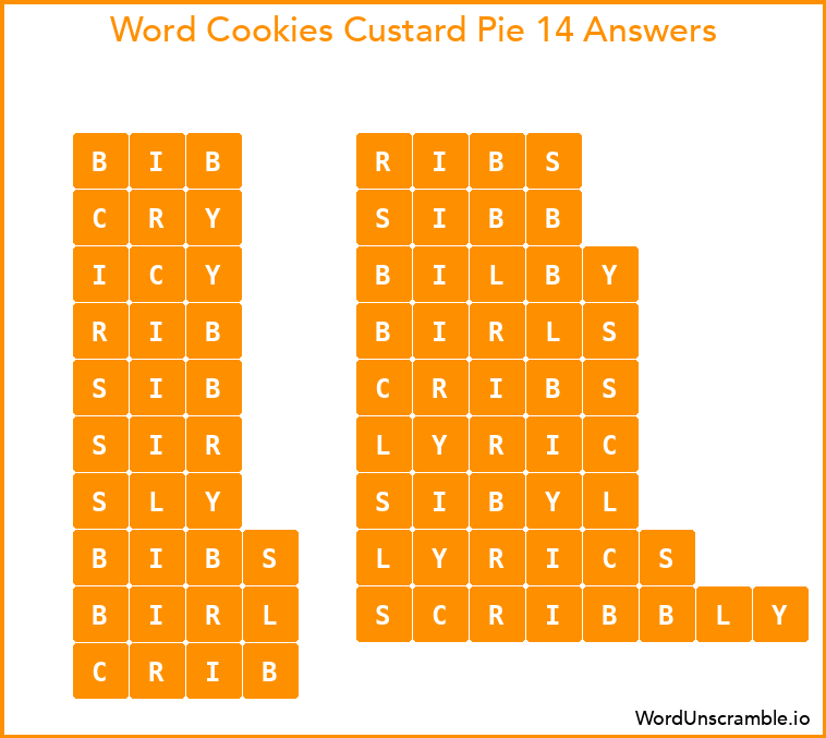 Word Cookies Custard Pie 14 Answers