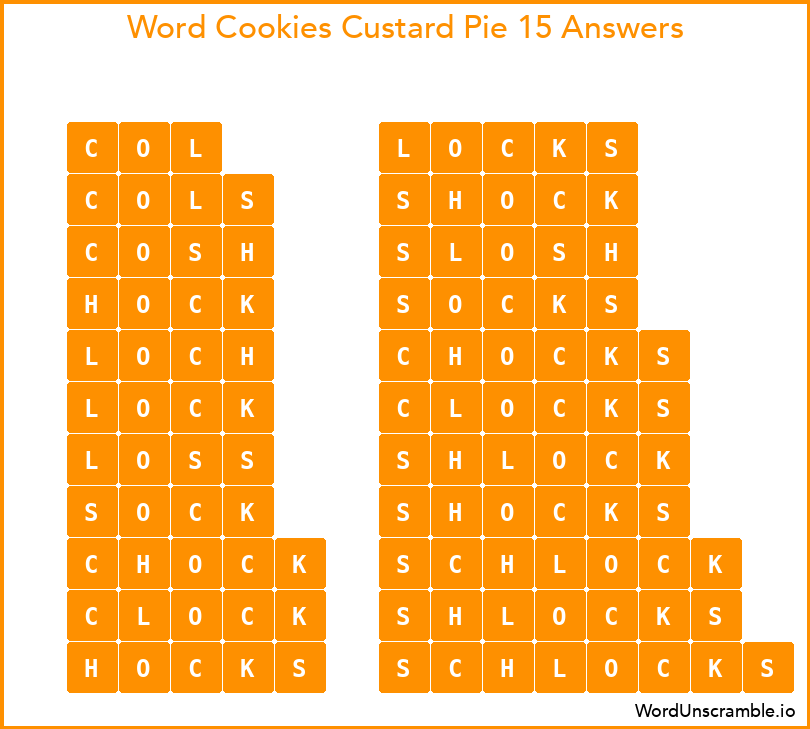 Word Cookies Custard Pie 15 Answers