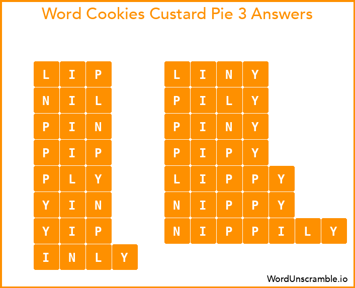 Word Cookies Custard Pie 3 Answers