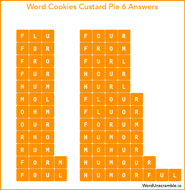Word Cookies Custard Pie 6 Answers