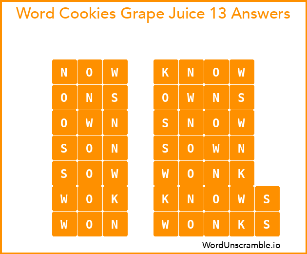 Word Cookies Grape Juice 13 Answers