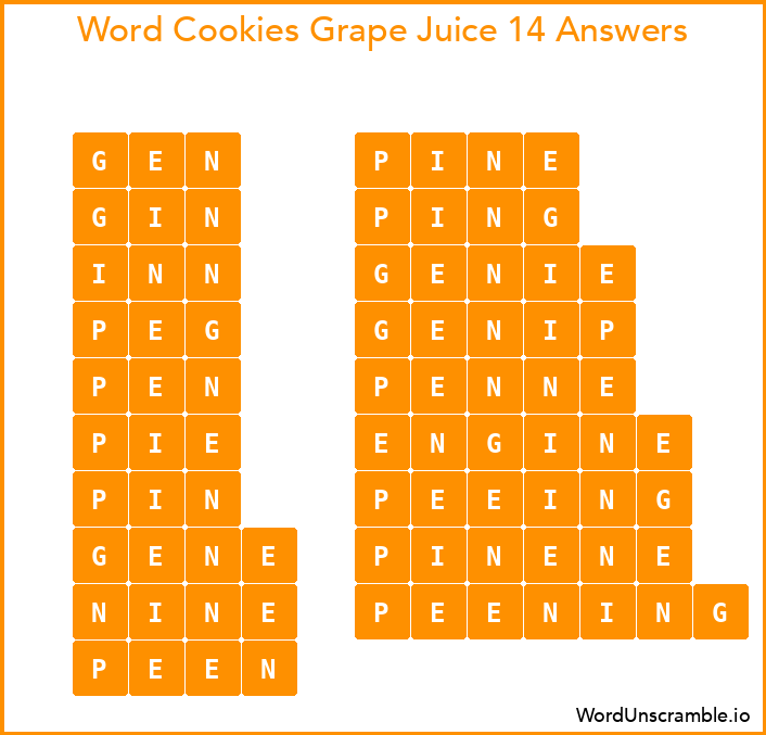 Word Cookies Grape Juice 14 Answers
