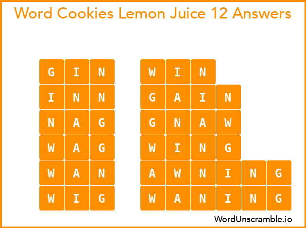 Word Cookies Lemon Juice 12 Answers
