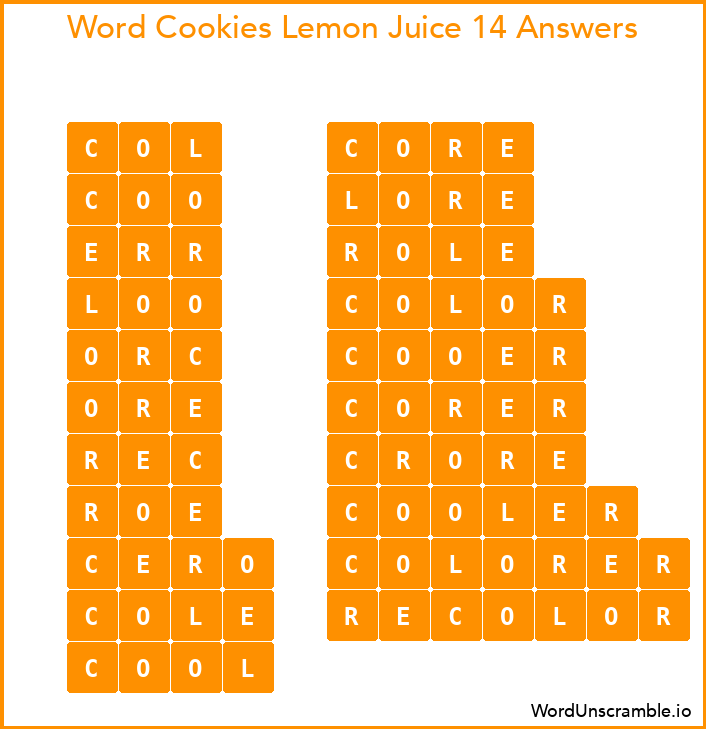Word Cookies Lemon Juice 14 Answers
