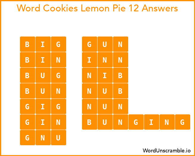 Word Cookies Lemon Pie 12 Answers