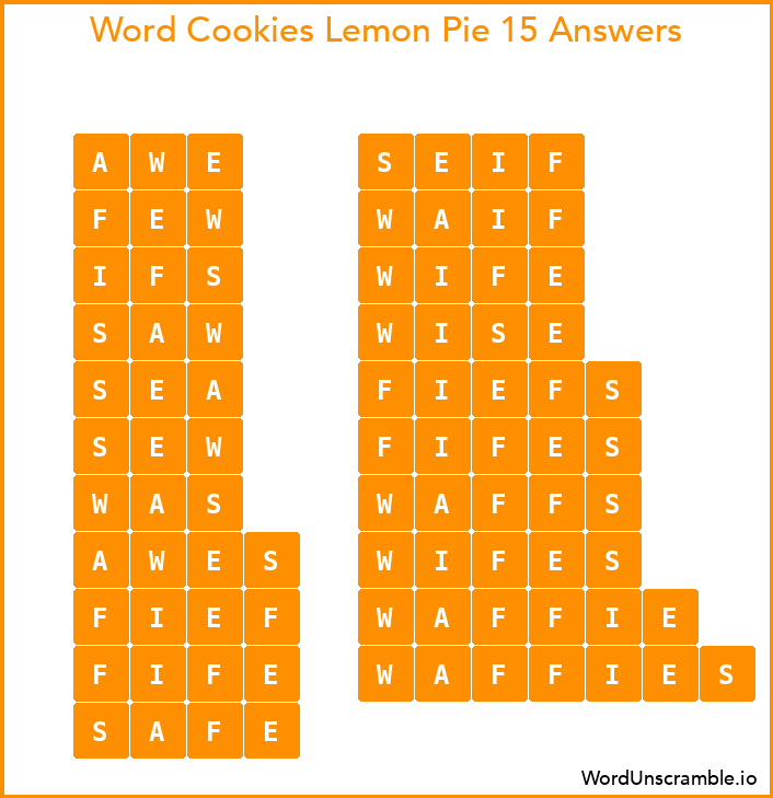 Word Cookies Lemon Pie 15 Answers